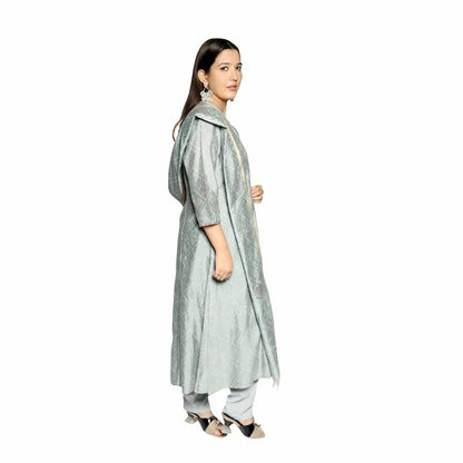 Silver Grey 3D Printed Kurta Along With Printed Dupatta And Solid Pants - The Bebla