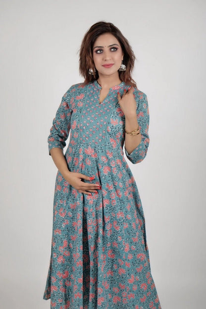 Sky Blue Printed Straight Kurta along with pants - The Bebla