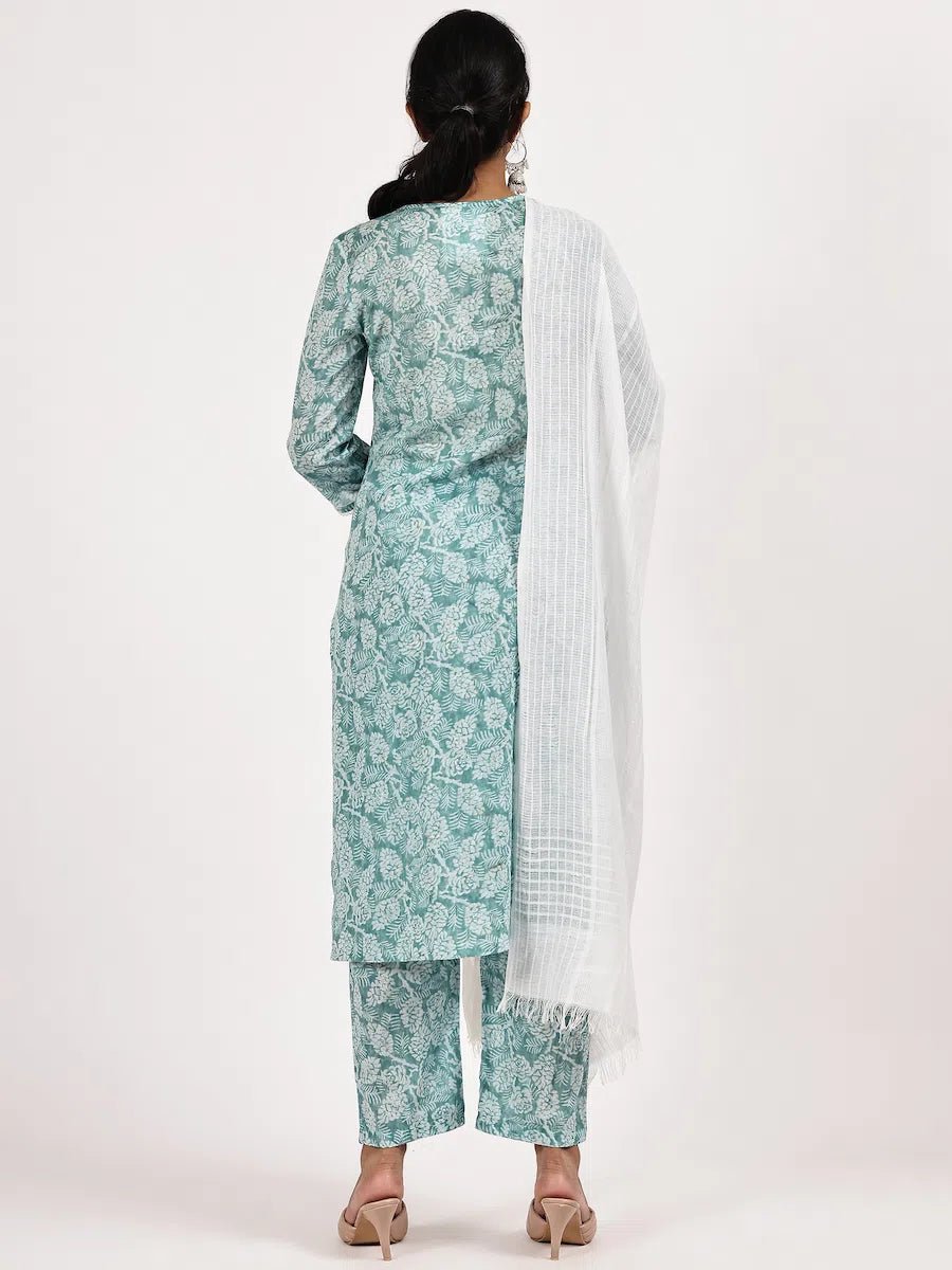Skyblue printed kurta set with with White dupatta - The Bebla