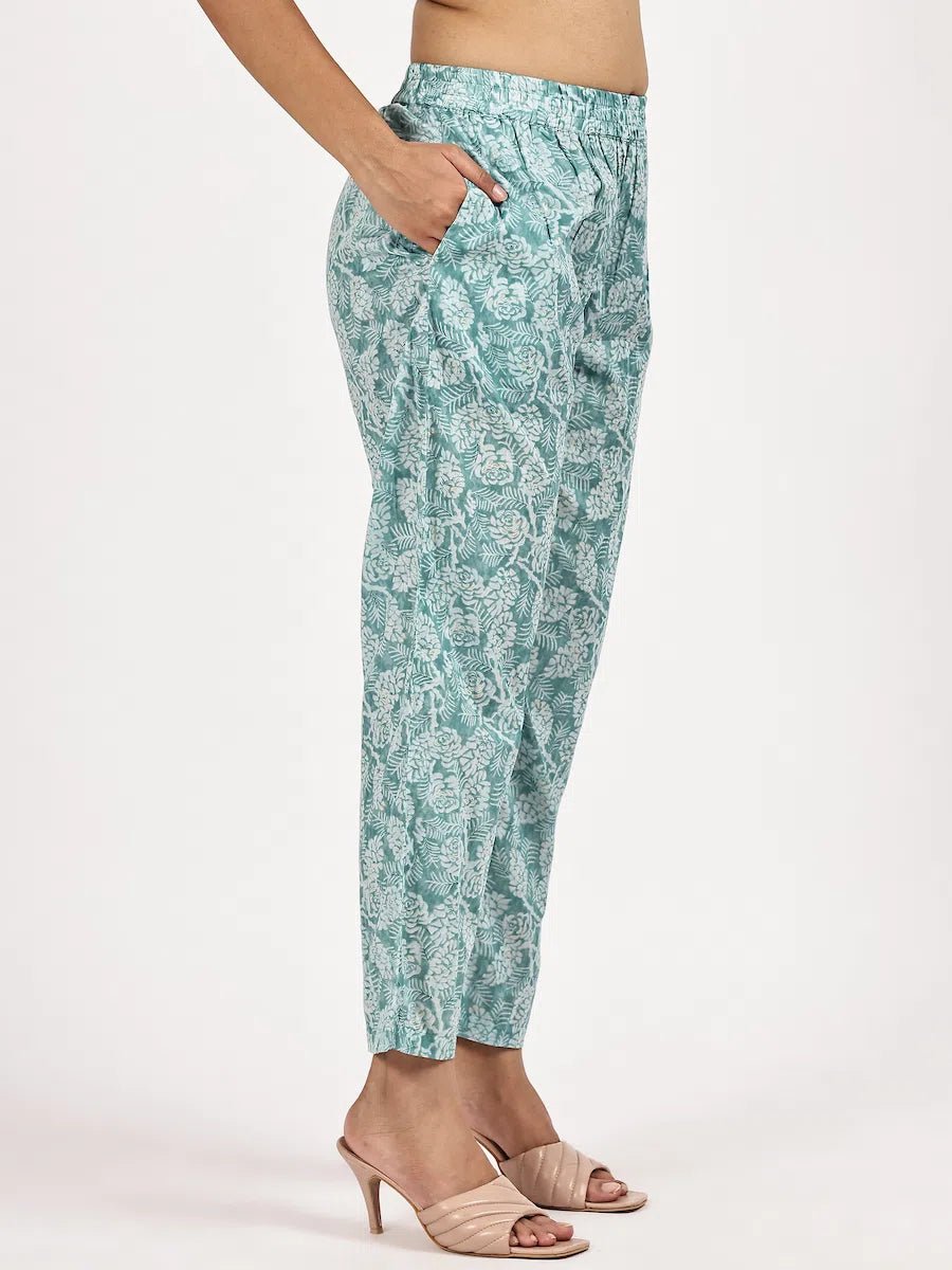 Skyblue printed kurta set with with White dupatta - The Bebla