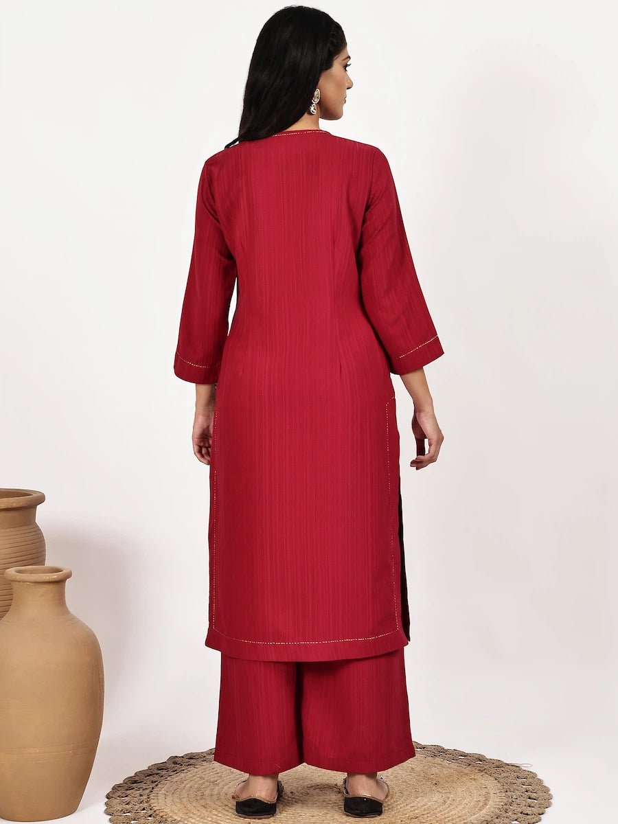 Solid red Kurta and Palazzo Set - The Bebla
