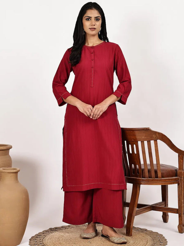 Solid red Kurta and Palazzo Set