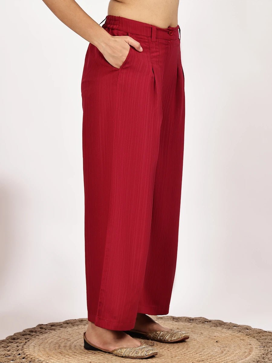 Solid red Kurta and Palazzo Set - The Bebla