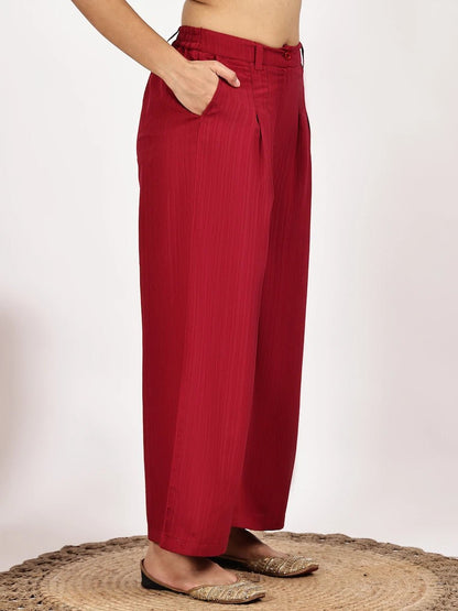 Solid red Kurta and Palazzo Set - The Bebla