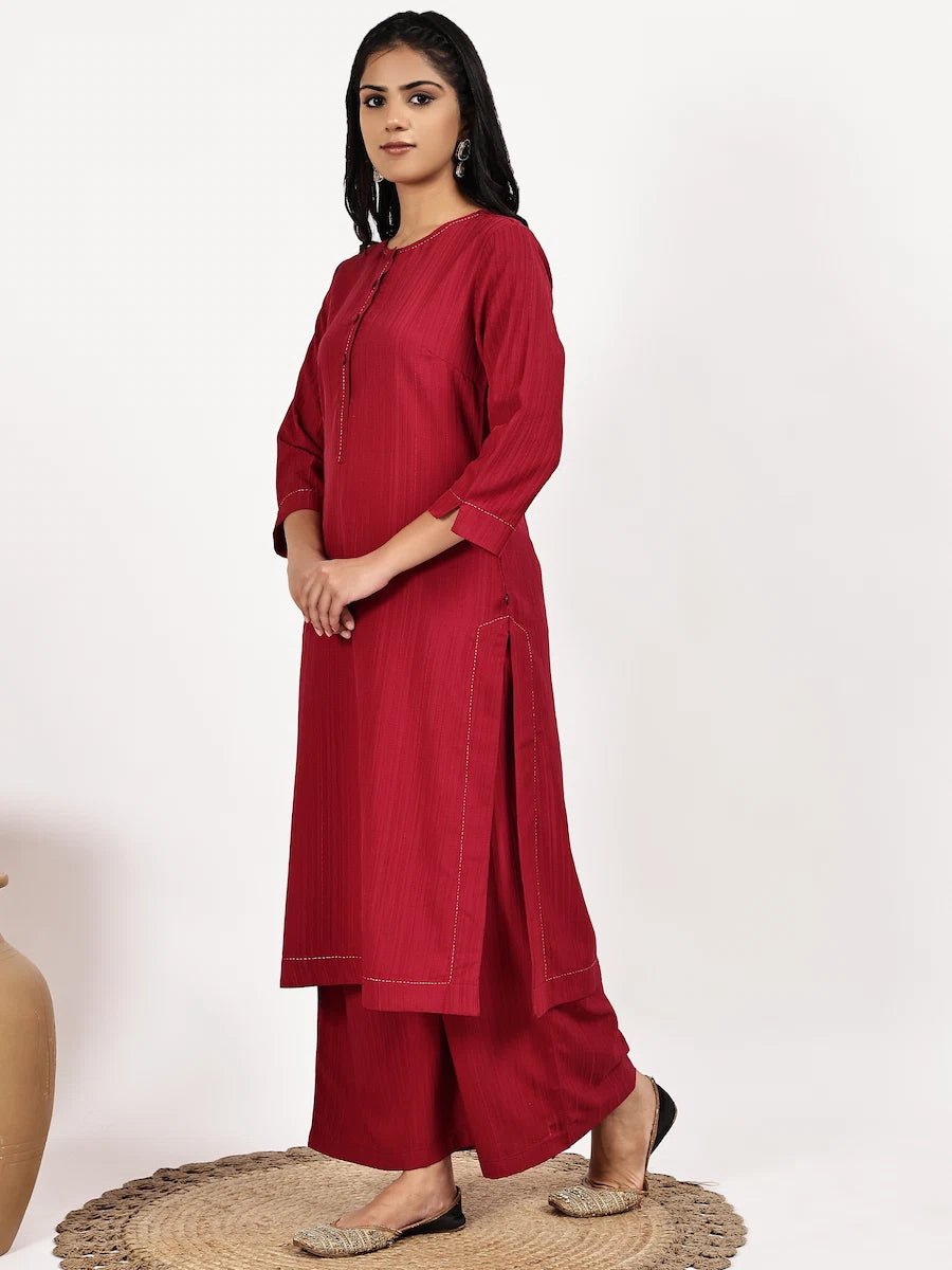Solid red Kurta and Palazzo Set - The Bebla