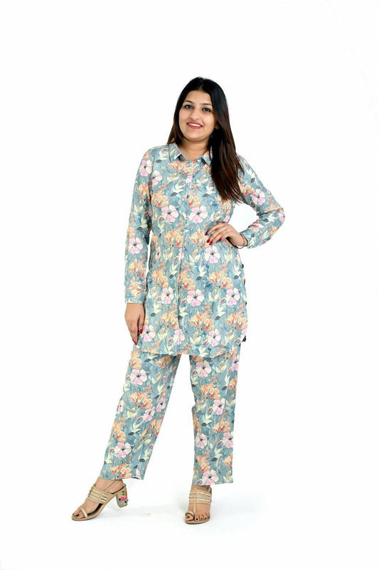 Stylish Mint Green Printed Co - Ord Set Women - The Bebla