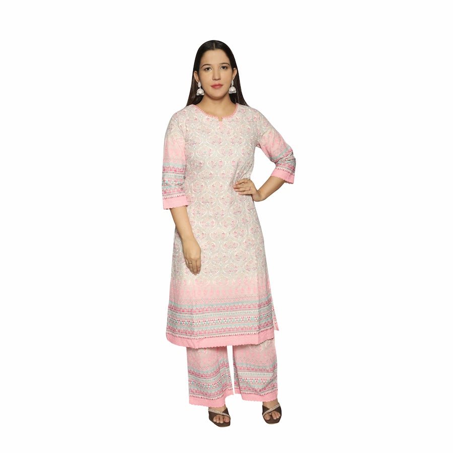 Stylish Pink Kurta Palazzo Set with Dupatta - The Bebla