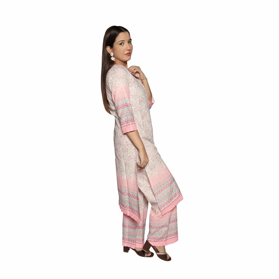 Stylish Pink Kurta Palazzo Set with Dupatta - The Bebla