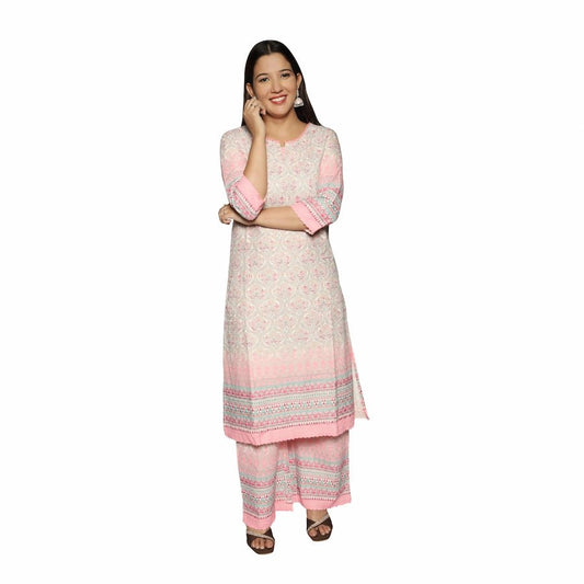 Stylish Pink Kurta Palazzo Set with Dupatta - The Bebla