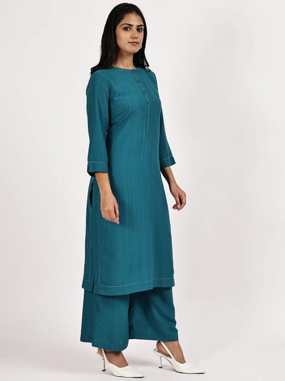 Teal Blue Solid Kurta with palazzo - The Bebla