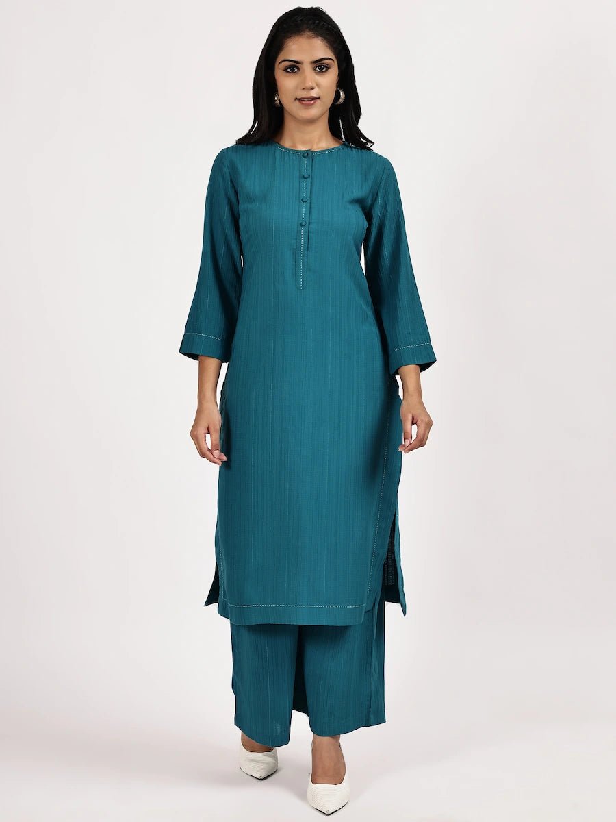 Teal Blue Solid Kurta with palazzo - The Bebla