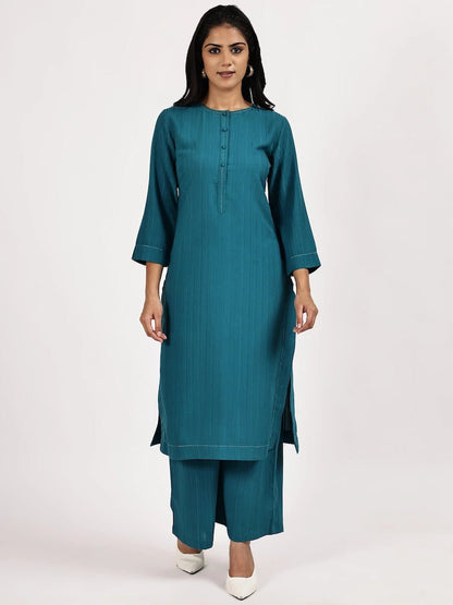 Teal Blue Solid Kurta with palazzo - The Bebla