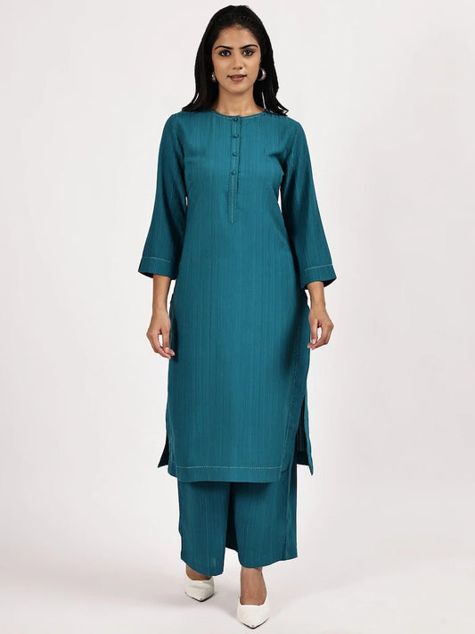 Teal Blue Solid Kurta with palazzo - The Bebla