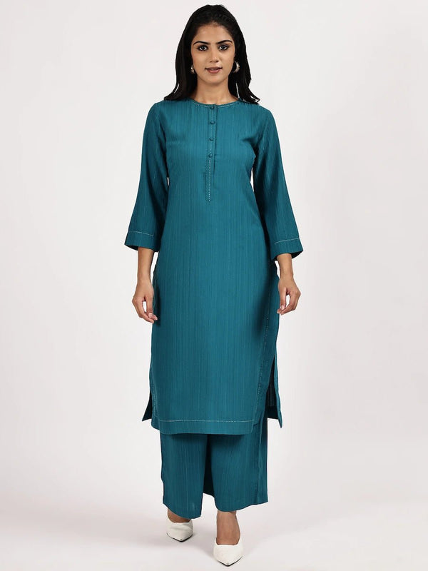 Teal Blue Solid Kurta with palazzo