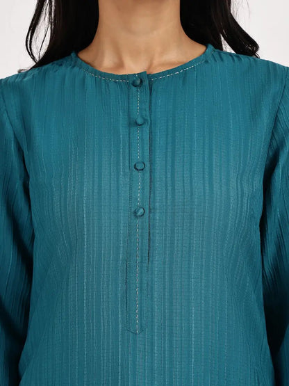 Teal Blue Solid Kurta with palazzo - The Bebla