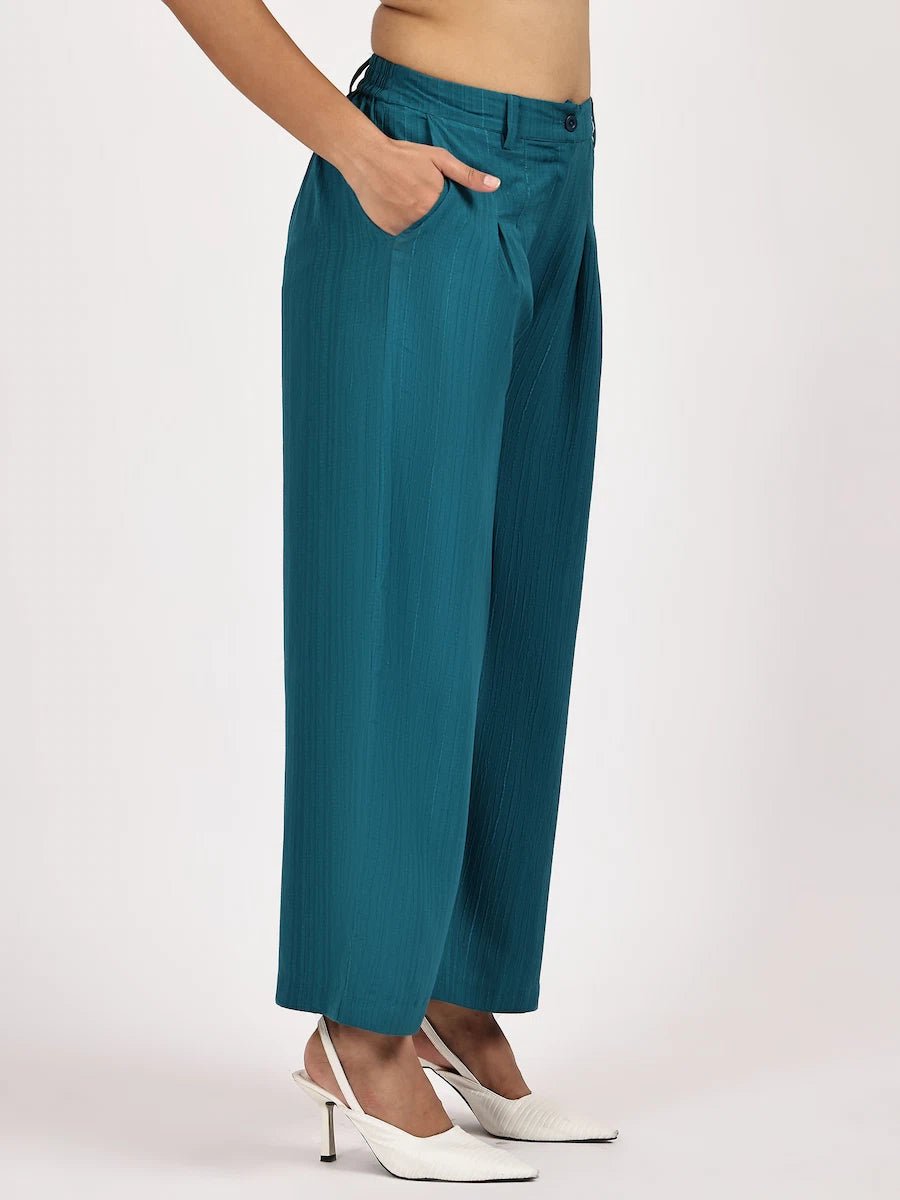 Teal Blue Solid Kurta with palazzo - The Bebla