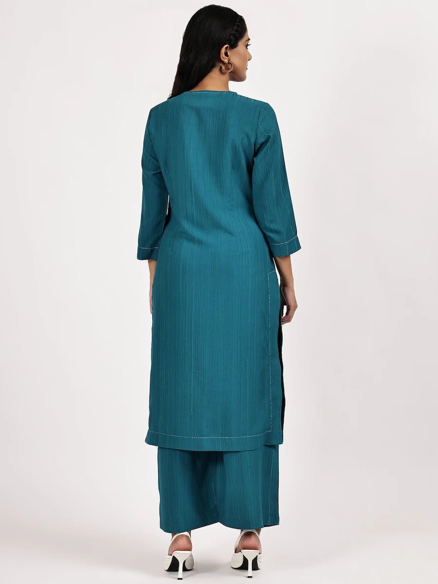 Teal Blue Solid Kurta with palazzo - The Bebla