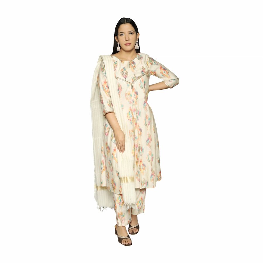 Traditional Off White Kurta Set for Women - The Bebla