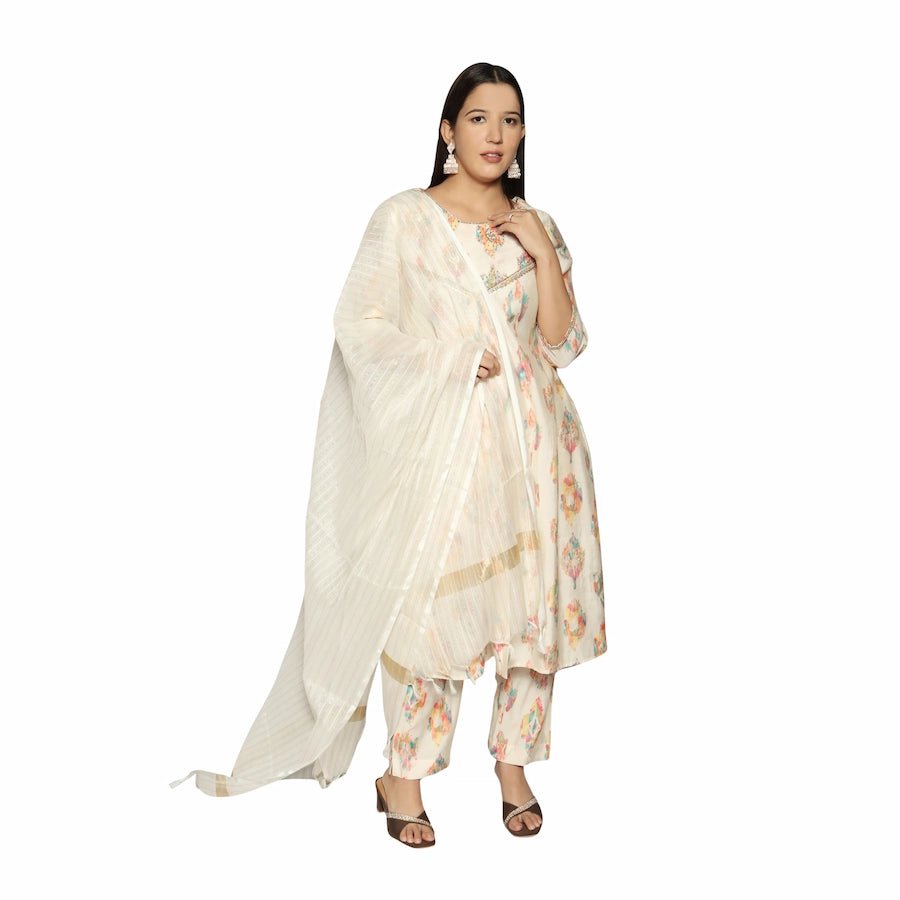 Traditional Off White Kurta Set for Women - The Bebla