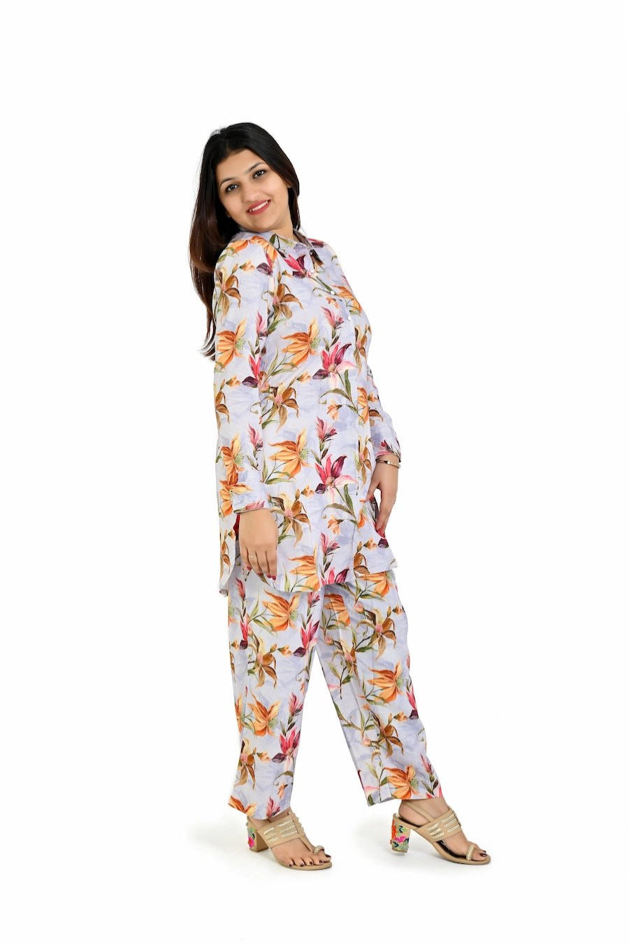 Trendy White Orange Printed Co - Ord Set for Women - The Bebla