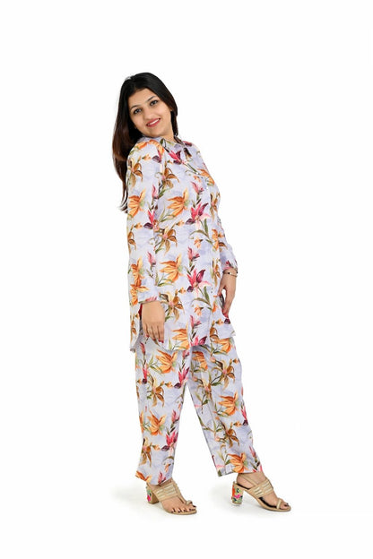 Trendy White Orange Printed Co - Ord Set for Women - The Bebla