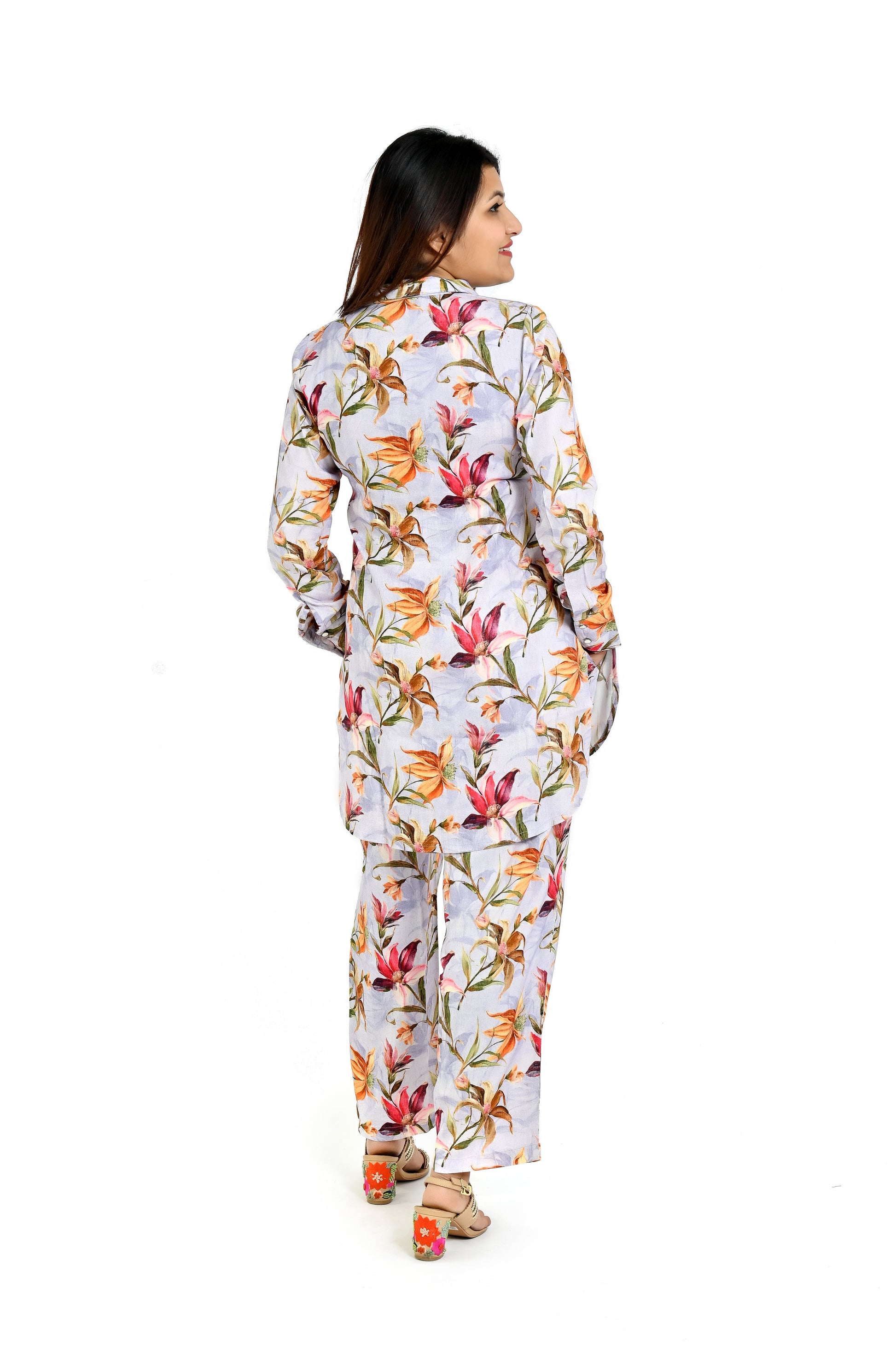 Trendy White Orange Printed Co - Ord Set for Women - The Bebla