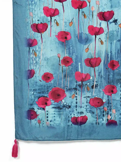 Turquoise Floral Printed Kurta Set with Dupatta - The Bebla