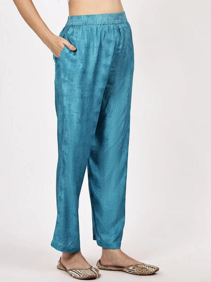 Turquoise Floral Printed Kurta Set with Dupatta - The Bebla