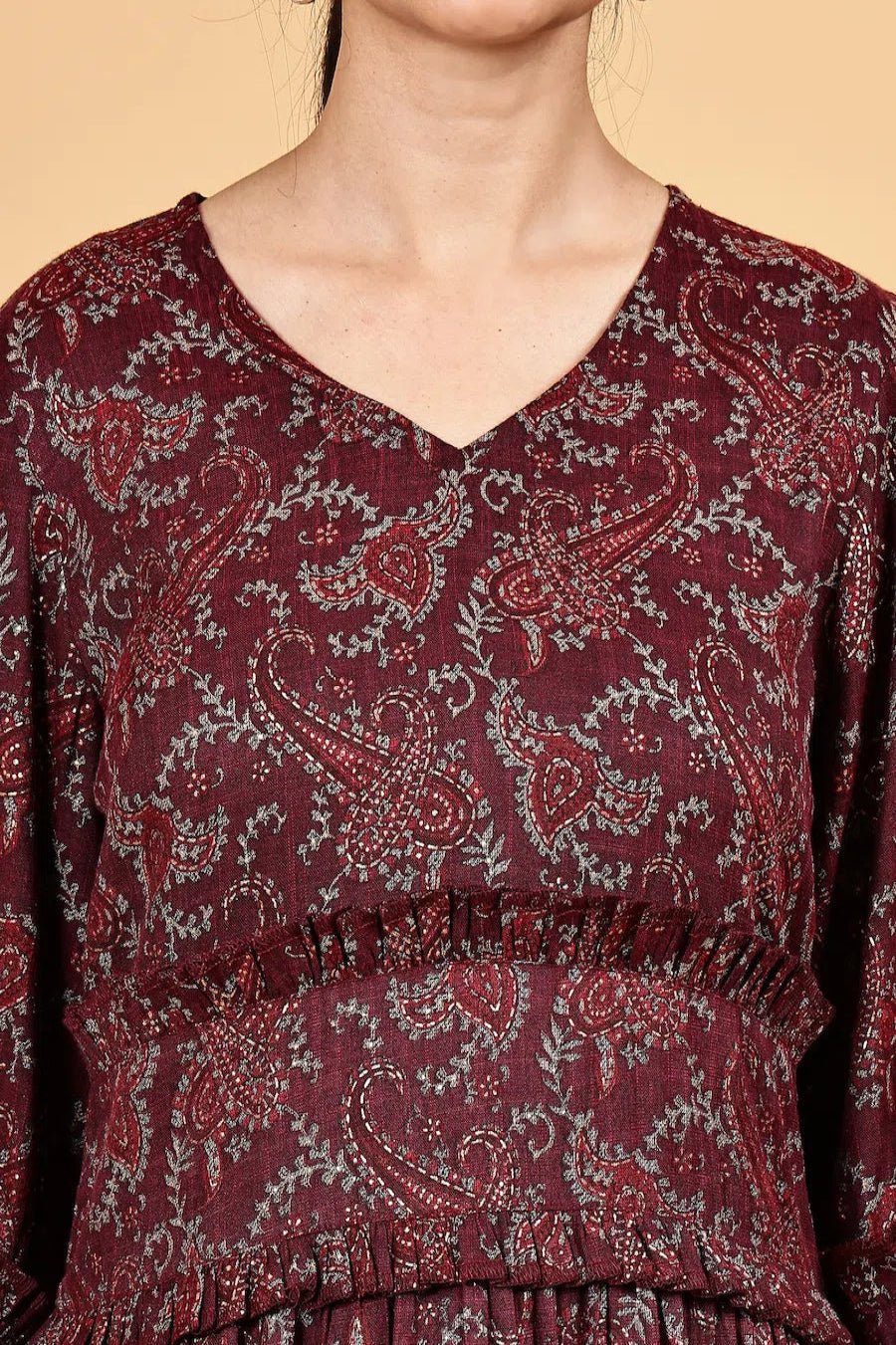 V neck waist gathered peplum top - The Bebla