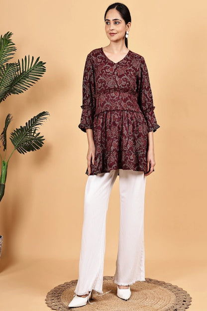 V neck waist gathered peplum top - The Bebla