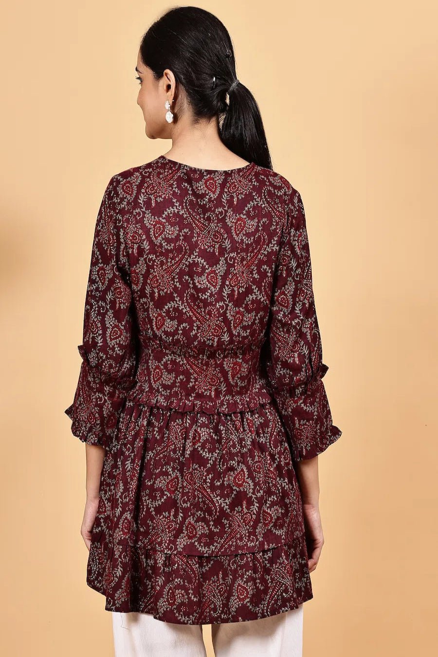 V neck waist gathered peplum top - The Bebla