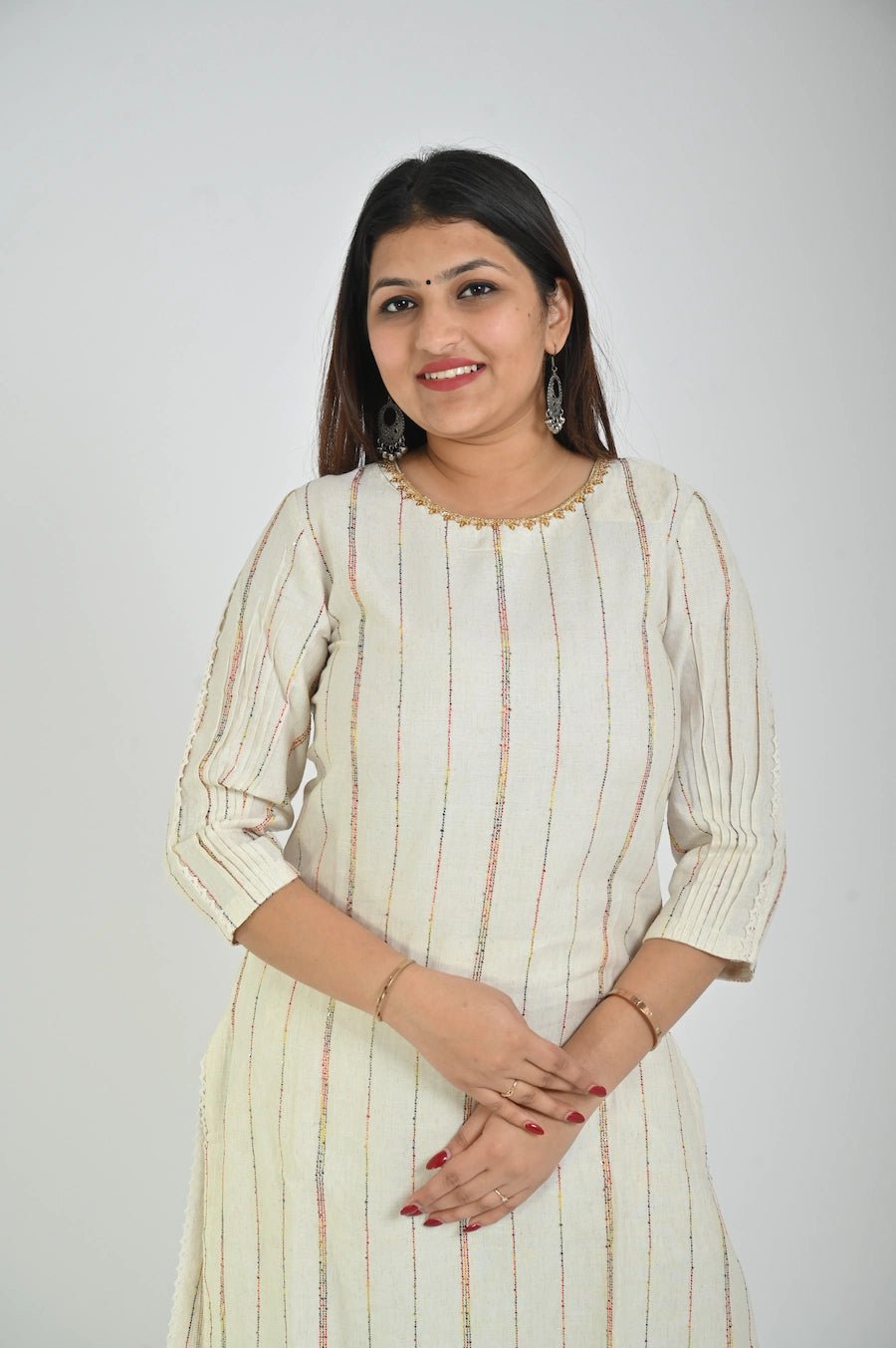 White Printed Kurta with Matching Pants for Women - The Bebla