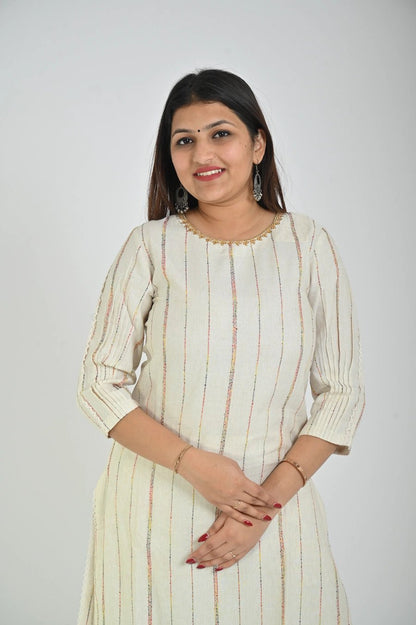 White Printed Kurta with Matching Pants for Women - The Bebla
