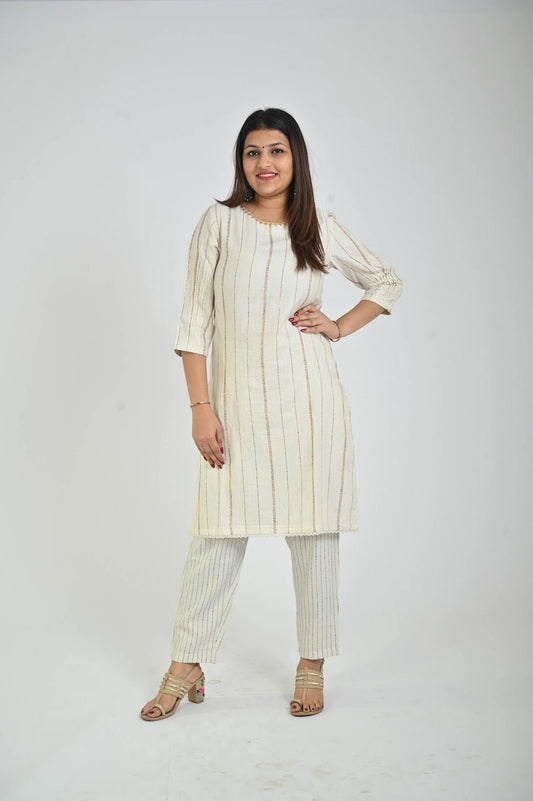 White Printed Kurta with Matching Pants for Women - The Bebla