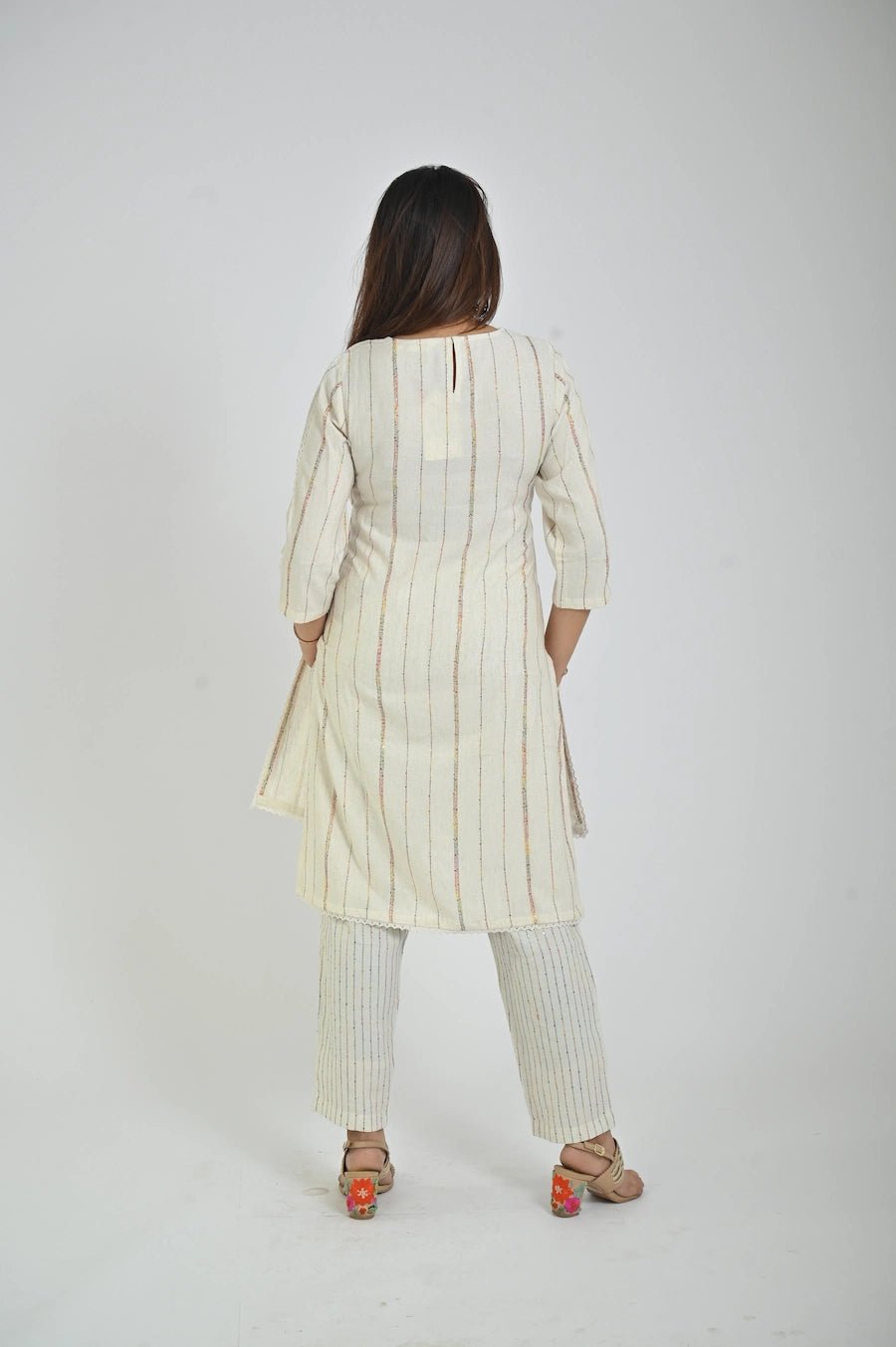White Printed Kurta with Matching Pants for Women - The Bebla