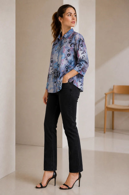 Women Blue Abstract Printed Casual Shirt Top - The Bebla
