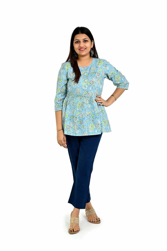 Women’s Aqua Blue Dress with Subtle Floral Pattern - The Bebla