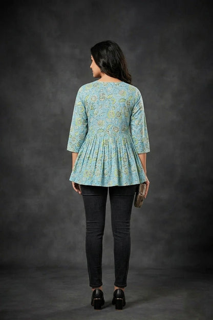 Women’s Aqua Blue Dress with Subtle Floral Pattern - The Bebla