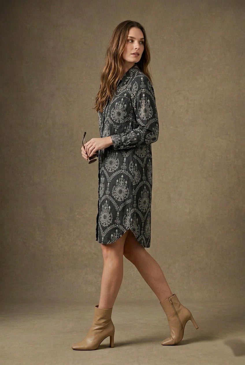 Women’s Black & White Printed Shirt Dress - The Bebla