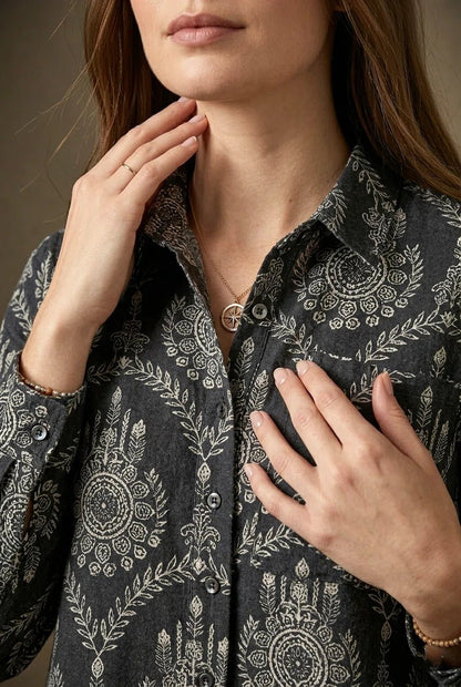 Women’s Black & White Printed Shirt Dress - The Bebla