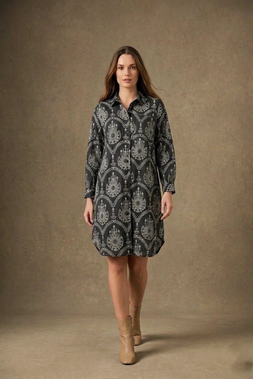 Women’s Black & White Printed Shirt Dress - The Bebla