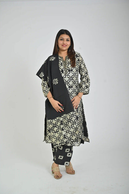 Women’s Ethnic Printed Kurta Set with Solid Dupatta - The Bebla