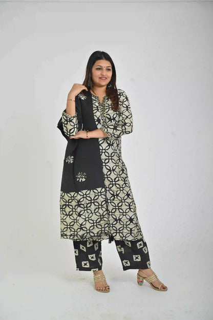 Women’s Ethnic Printed Kurta Set with Solid Dupatta - The Bebla