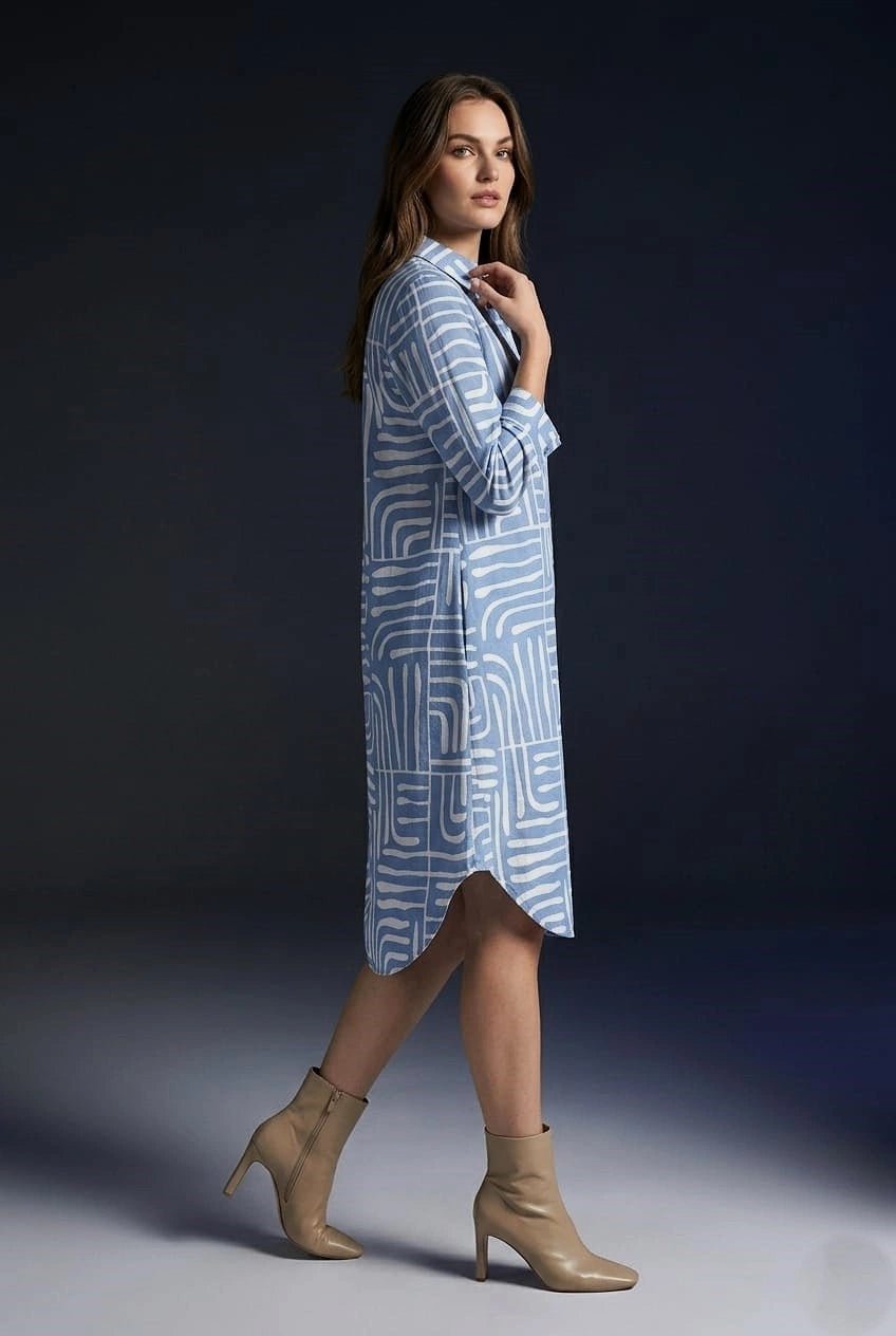 Women’s Premium Blue Abstract Printed Shirt Dress - The Bebla