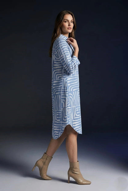 Women’s Premium Blue Abstract Printed Shirt Dress - The Bebla