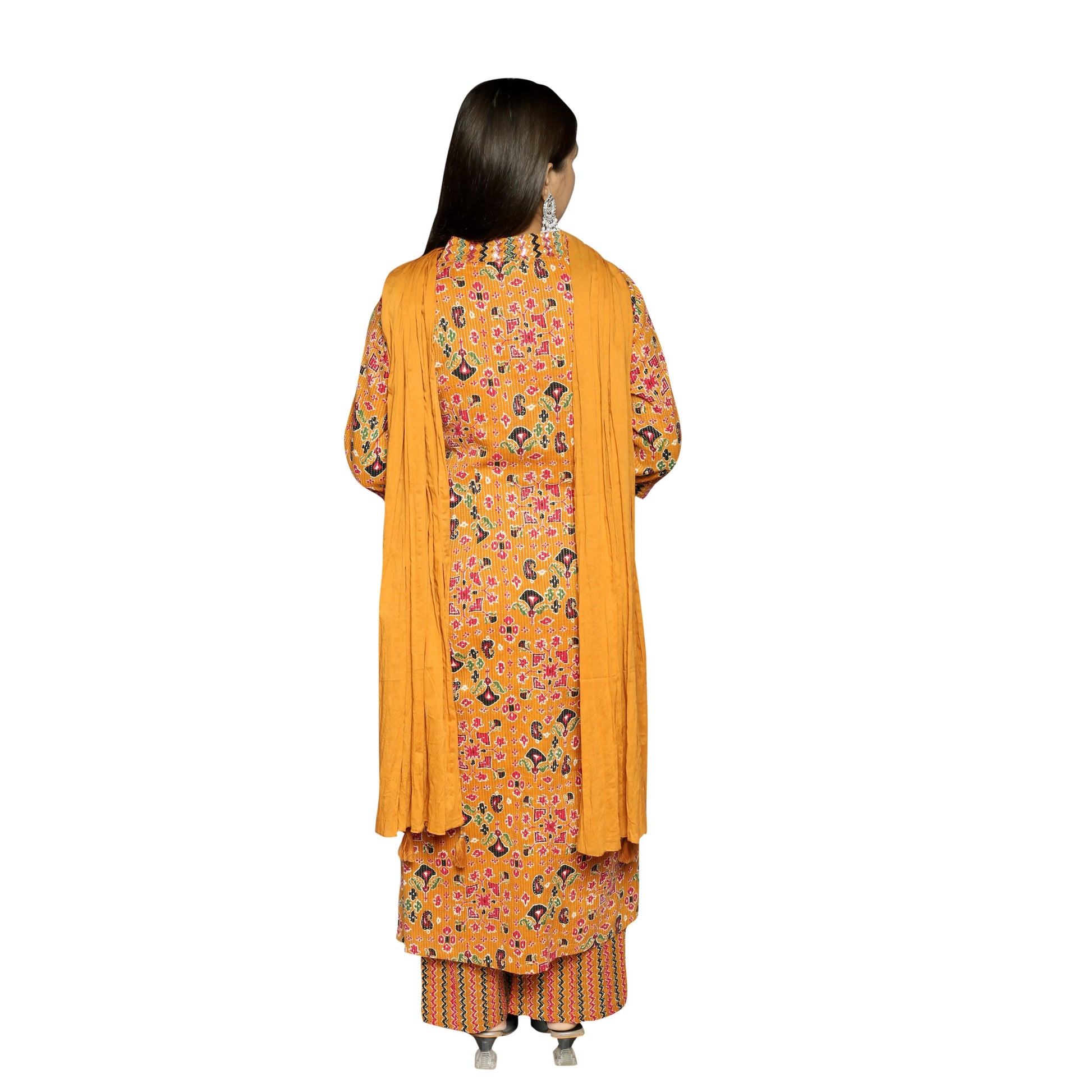 Yellow Priented Straight Kurta Along With Printed Pant - The Bebla
