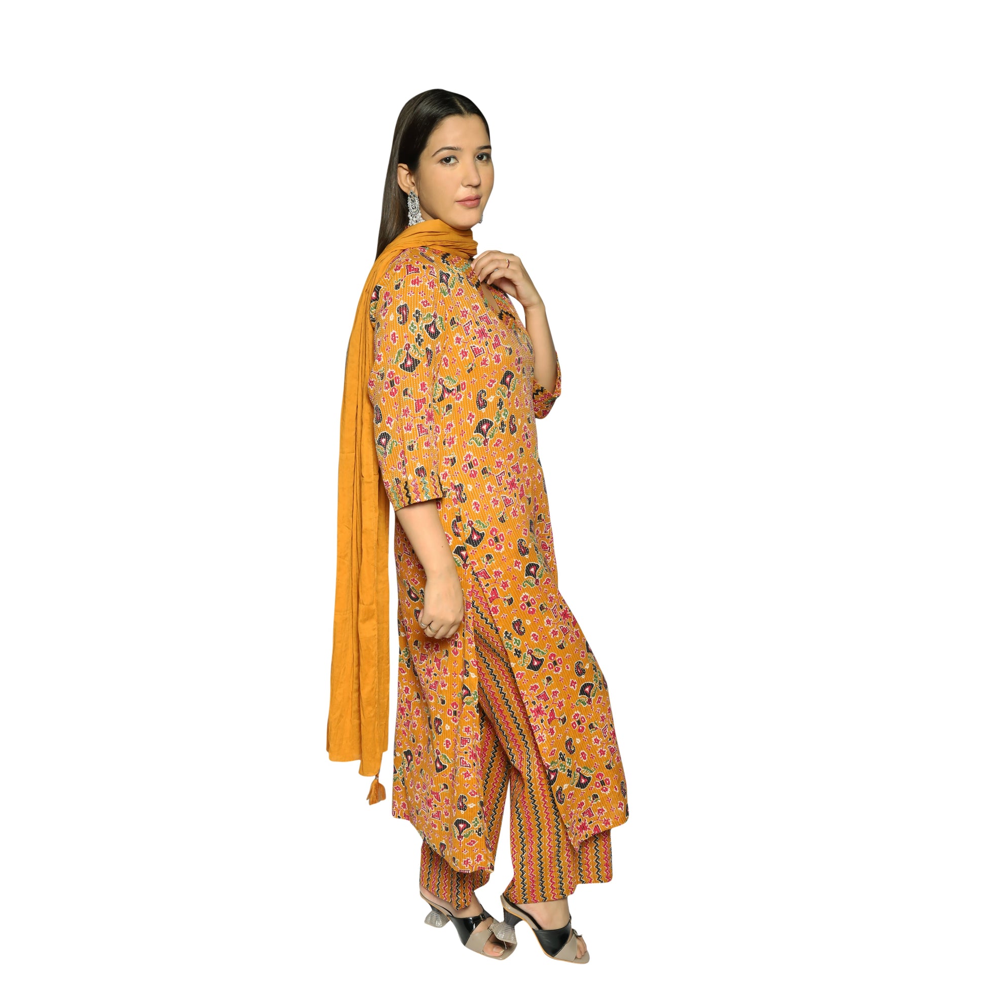 Yellow Priented Straight Kurta Along With Printed Pant - The Bebla