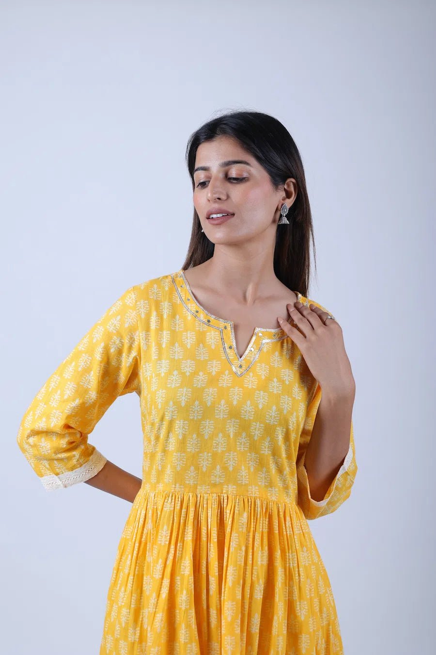 Yellow Printed Anarkali Kurta Along With Printed Pants and Printed Dupatta - The Bebla